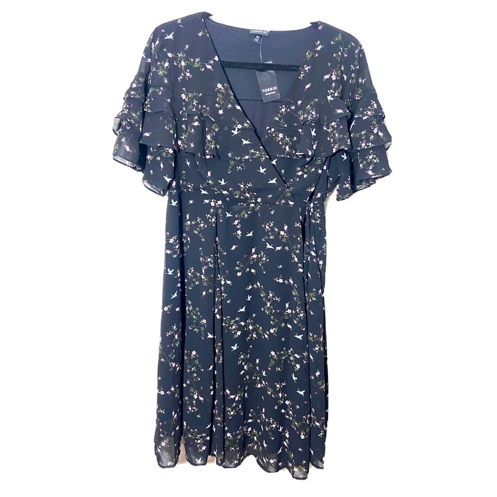 Torrid Black Floral Ruffle Midi Dress